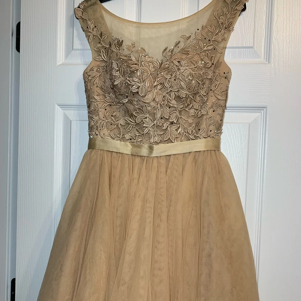 Sherri Hill Dresses | Sherri Hill Beige Tan Tulle Sequin Cocktail Homecoming Prom Short Dress Size 4 | Color: Cream/Tan | Size: 4 | Pm-92560213's